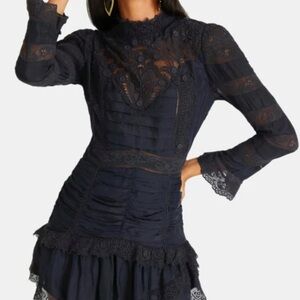 LoveShackFancy Navy Long Sleeve Dress